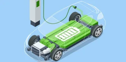 Isometric Electric car refueling. Power supply for electric car charging. Modern technology and environment care.